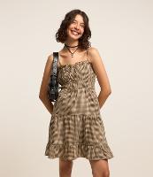 Vestido Curto em Tricoline Xadrez com Lacinho no Busto - 2