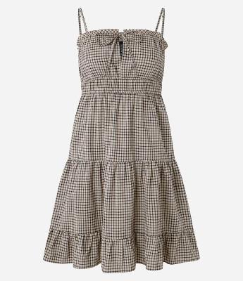 Vestido Curto em Tricoline Xadrez com Lacinho no Busto