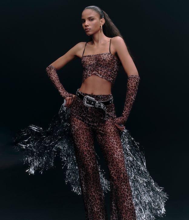 Calça Pantalona em Tule com Estampa de Oncinha - 2