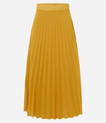 Saia Midi em Chiffon Plissada com Cós Alfaiatado