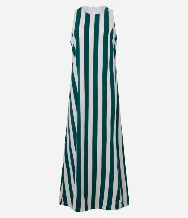 Vestido Evasê Midi Sem Manga em Viscolinho Listrado - 1