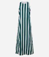 Vestido Evasê Midi Sem Manga em Viscolinho Listrado - 1