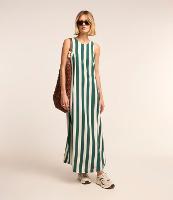 Vestido Evasê Midi Sem Manga em Viscolinho Listrado - 2