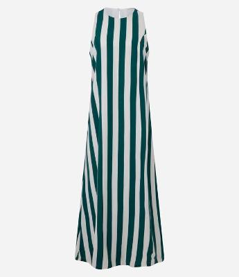 Vestido Evasê Midi Sem Manga em Viscolinho Listrado