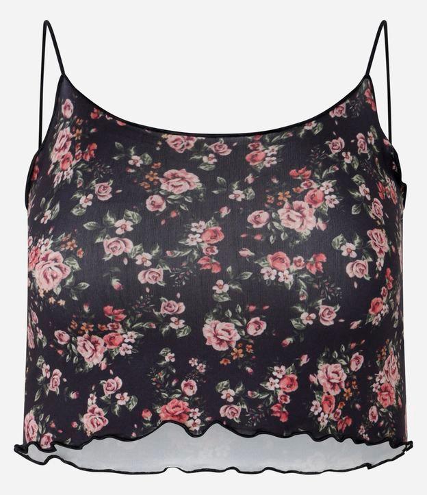 Blusa Cropped de Alça em Microfibra com Flores Estampadas - 1