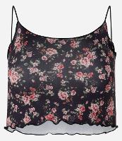 Blusa Cropped de Alça em Microfibra com Flores Estampadas - 1