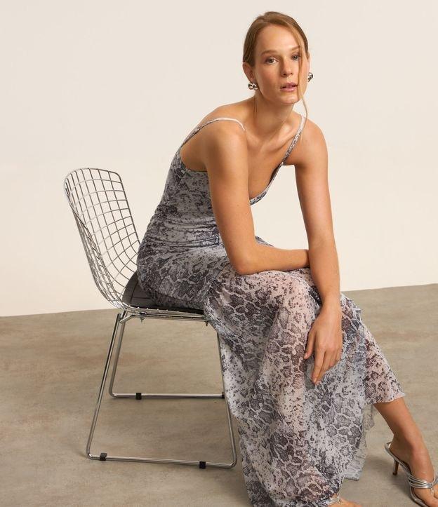 Vestido New Midi em Tule Animal Print com Franzidos - 2