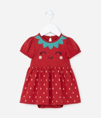 Vestido Body Infantil com Estampa de Moranguinho -Tam 0 a 18 meses
