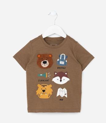 Camiseta Infantil com Estampa Bichinhos - Tam 1 a 6 Anos