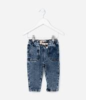 Calça Infantil em Jeans Estonado com Cordão - Tam 0 a 18 meses - 1