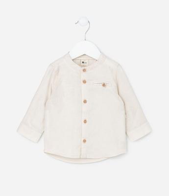 Camisa Infantil em Linho com Gola Padre - Tam 3 a 18 meses
