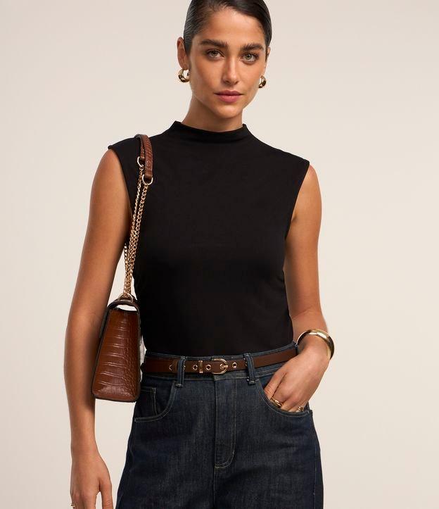 Blusa Manga Curta em Viscose com Gola Alta - 2