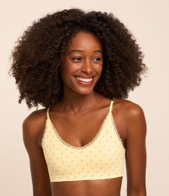 Sutiã Top Sem Costura com Detalhe de Renda e Estampa Floral