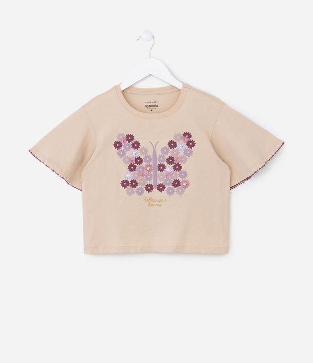 Blusa Infantil com Manga Ampla e Borboletas de Organza - Tam 5 a 14 anos - 1