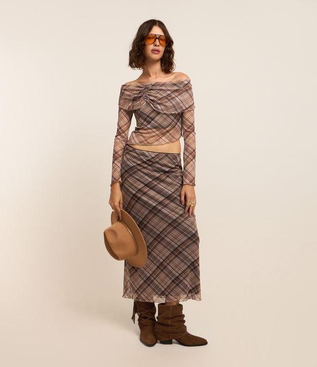 Saia Midi em Tule Xadrez com Frufru na Barra - 2