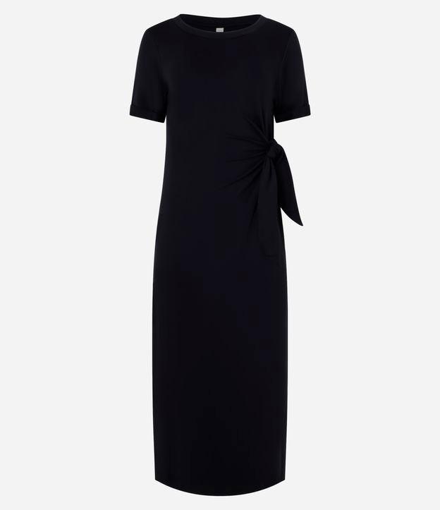Vestido em Viscose Manga Curta com Decote Careca E Amarração na Lateral - 1