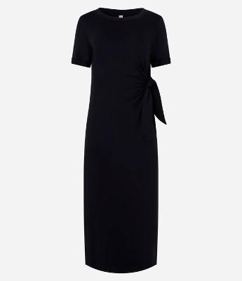 Vestido em Viscose Manga Curta com Decote Careca E Amarração na Lateral