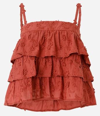 Blusa de Alça em Tricoline com Babados e Bordado