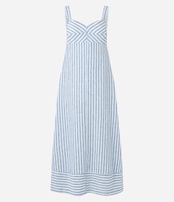 Vestido New Midi em Tricoline Listrado e Barra Invertida