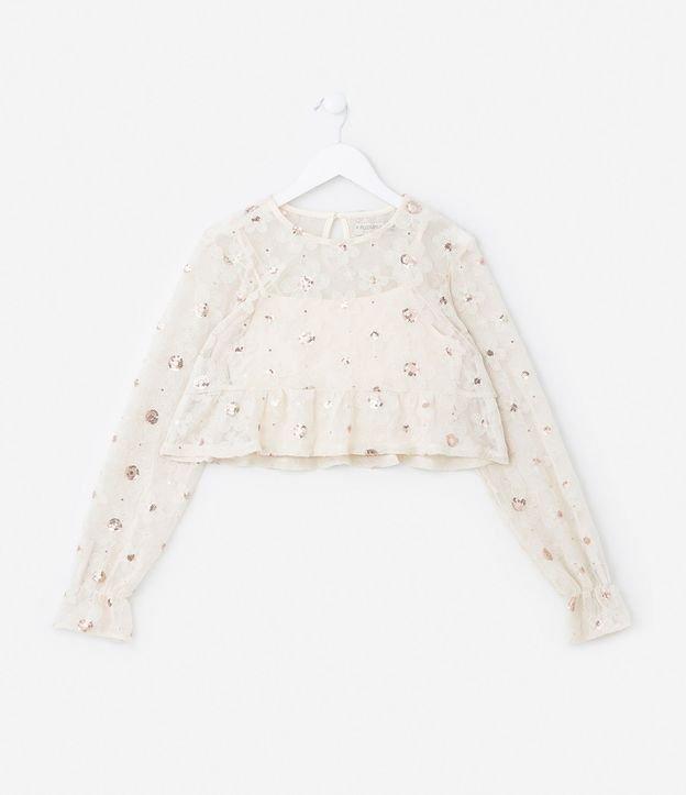 Blusa Curta Infantil em Tule com Bordado de Paetês - Tam 5 a 14 Anos - 1