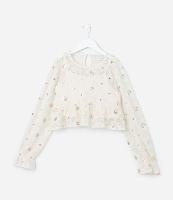 Blusa Curta Infantil em Tule com Bordado de Paetês - Tam 5 a 14 Anos - 2