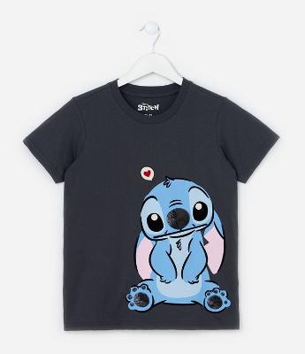 Camiseta Infantil com Bordado do Stitch - Tam 5 a 14 Anos
