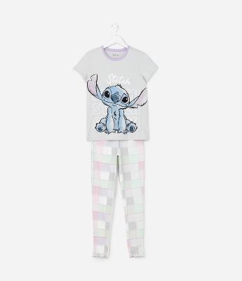 Pijama Longo Infantil em Algodão com Estampa Stitch - Tam 5 ao 14 Anos