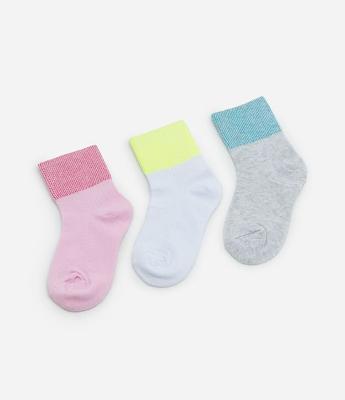 Kit 03 Meias Infantis com Barra Contrastante - Tam 19 ao 34