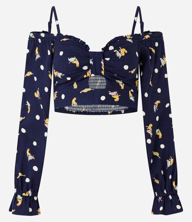 Blusa Cropped em Viscose e Linho com Estampa de Oncinhas - 1