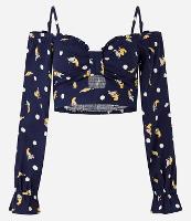 Blusa Cropped em Viscose e Linho com Estampa de Oncinhas - 1