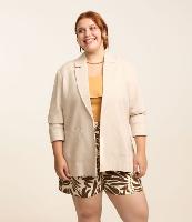 Blazer Alongado com Linho e Bolsos Curve & Plus Size - 1