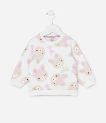 Blusão Infantil Quentinho Estampado de Coelhinhas - Tam 0 a 18 meses
