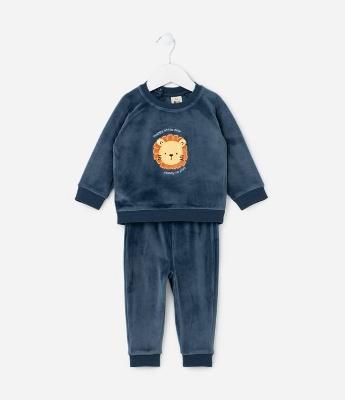 Conjunto Infantil em Plush com Bordado de Leãozinho - Tam 0 a 18 meses