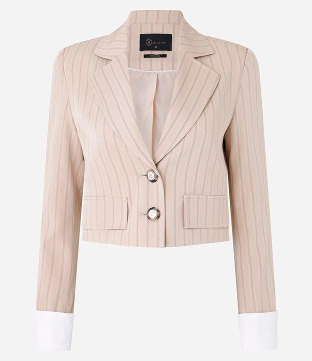 Blazer em Alfaiataria Com Listras Risca Giz com Bolsos e Detalhes nas Mangas - 1