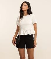 Blusa Curta em Algodão Texturizado com Babados na Barra - 2