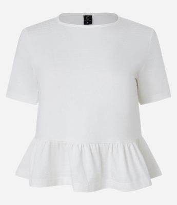 Blusa Curta em Algodão Texturizado com Babados na Barra