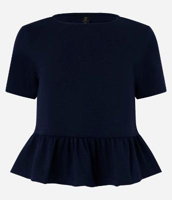 Blusa Curta em Algodão Texturizado com Babados na Barra
