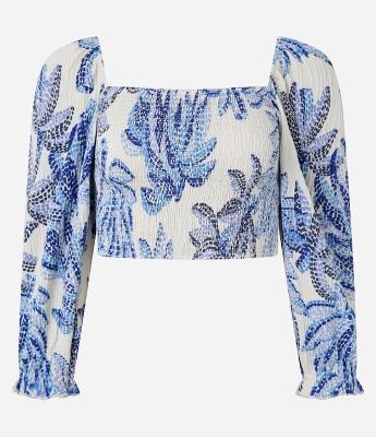 Blusa Cropped Texturizada com Estampa de Folhagens