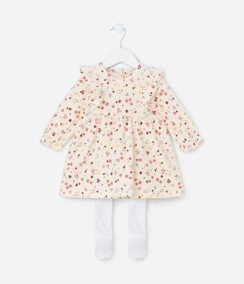Vestido Infantil Canelado com Babado - Tam 0 a 18 meses