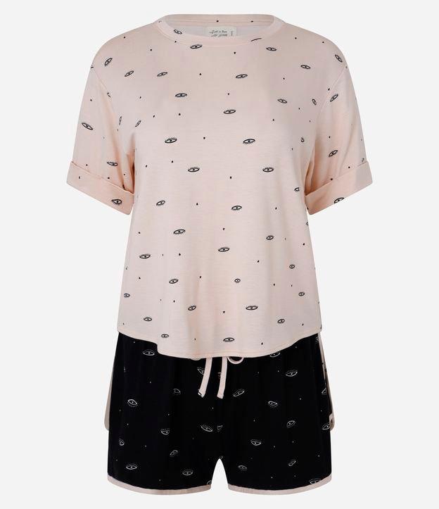 Pijama Short Doll em Viscose com Estampa Olhos - 1