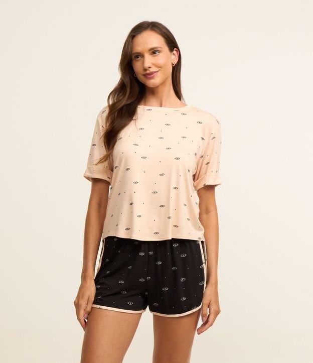 Pijama Short Doll em Viscose com Estampa Olhos - 2