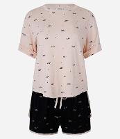 Pijama Short Doll em Viscose com Estampa Olhos - 1