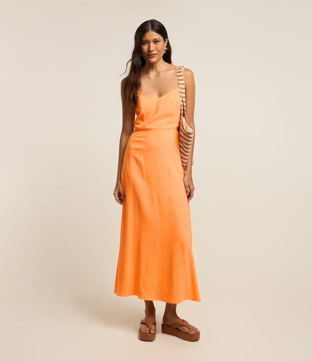 Vestido New Midi em Viscose e Linho e Recortes na Cintura - 2