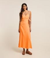 Vestido New Midi em Viscose e Linho e Recortes na Cintura - 2