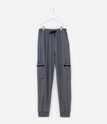 Calça Infantil com Recortes e Bolsos Cargo - Tam 5 a 14 Anos