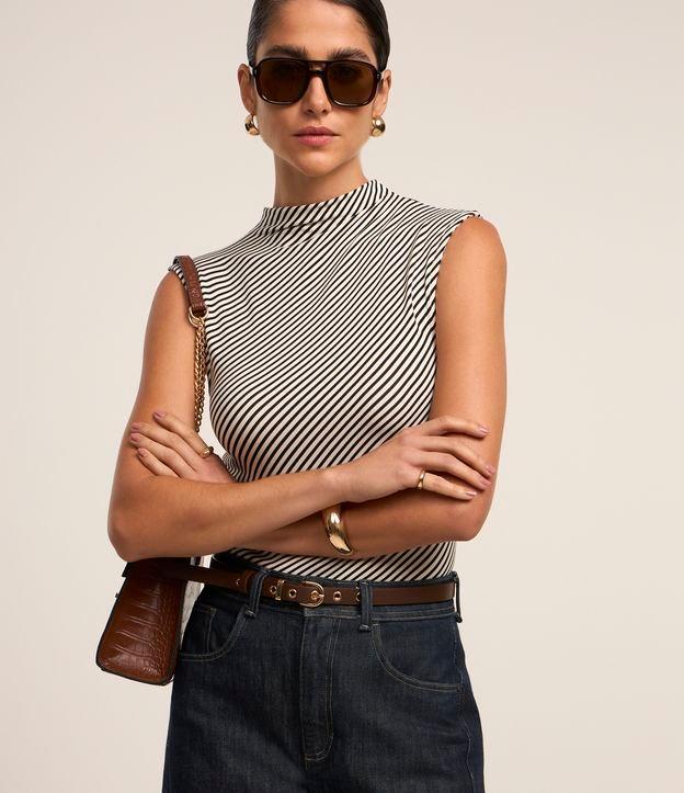 Blusa Manga Curta em Moletinho com Estampa de Listras - 2