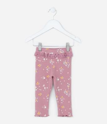 Calça Legging Infantil com Babadinho Borederie - Tam 0 a 18 meses