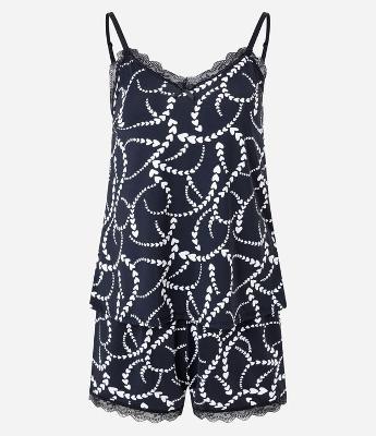 Pijama Short Doll de Alcinha em Microfibra com Estampa de Coração