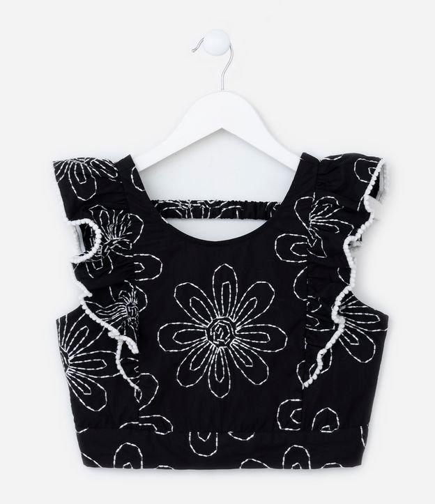 Blusa Cropped Infantil com Bordado de Margaridas - Tam 5 a 14 Anos - 1