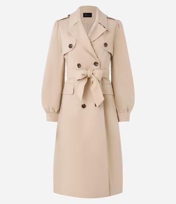 Trench Coat em Gabardine com Manga Bufante e Cinto com Amarração